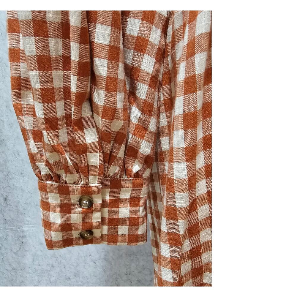 Love Wednesday Gingham Daydream Maxi Shirt Dress Belted Orange Size L - Picture 7 of 11